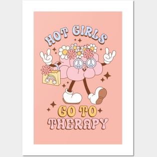 Hot Girls Go To Therapy Mental Health Awareness Groovy Posters and Art